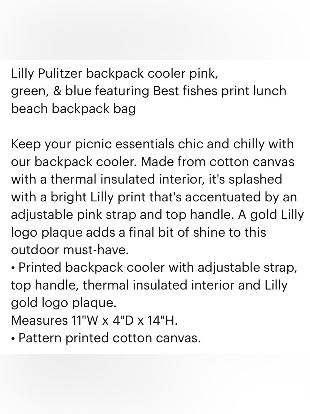 Lilly Pulitzer Insulted Backpack Cooler Tote - Picture 13 of 14